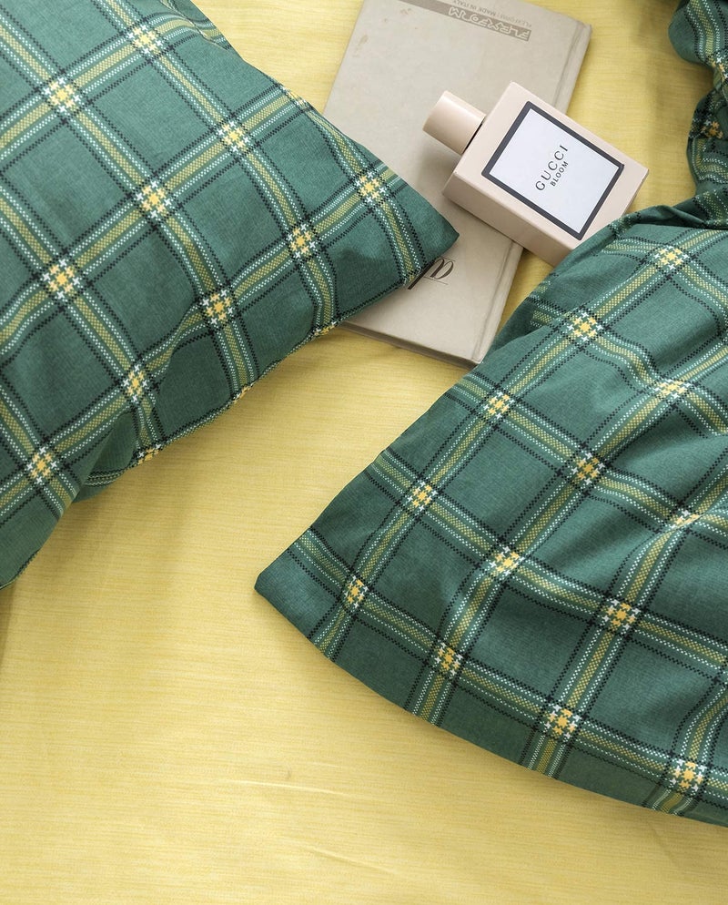 Houseri Green Comforter Set - Queen Plaid & Grid Bedding - Emerald, Forest, Jade Green & Yellow - Buffalo Checkered - Men, Boys, Girl - Vintage Style - Image 4